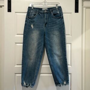 RISEN Medium Wash High Rise Baggy Tapered Ankle Jeans